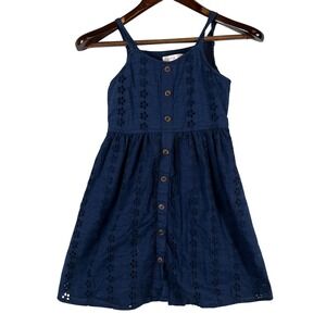 Japna Girls Size 10 Lace Eyelet Sundress Navy Blue Lined Cotton Summer Youth Kid